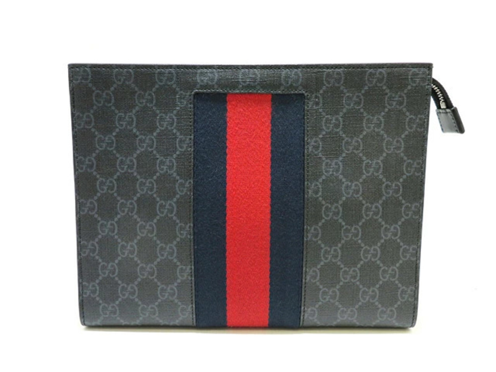 Gucci Clutch Bag Shoulder Black GG Supreme HU